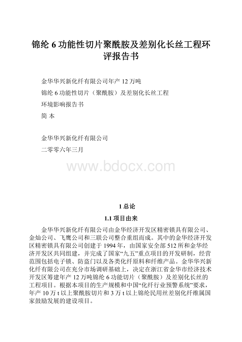 锦纶6功能性切片聚酰胺及差别化长丝工程环评报告书.docx