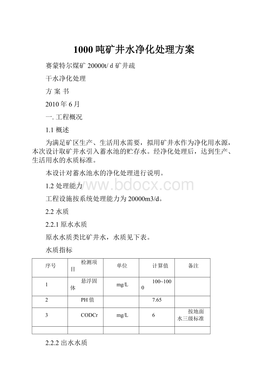 1000吨矿井水净化处理方案.docx