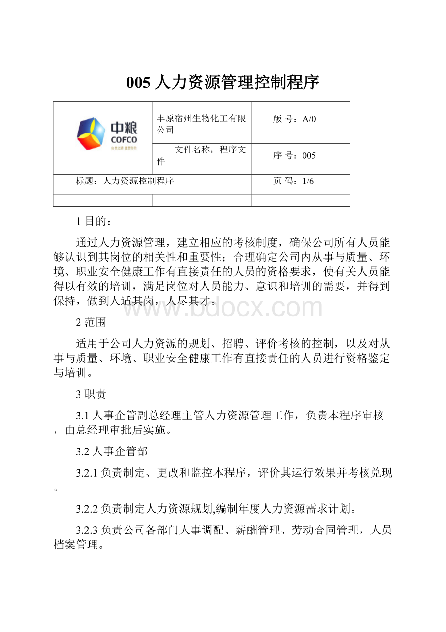 005人力资源管理控制程序.docx