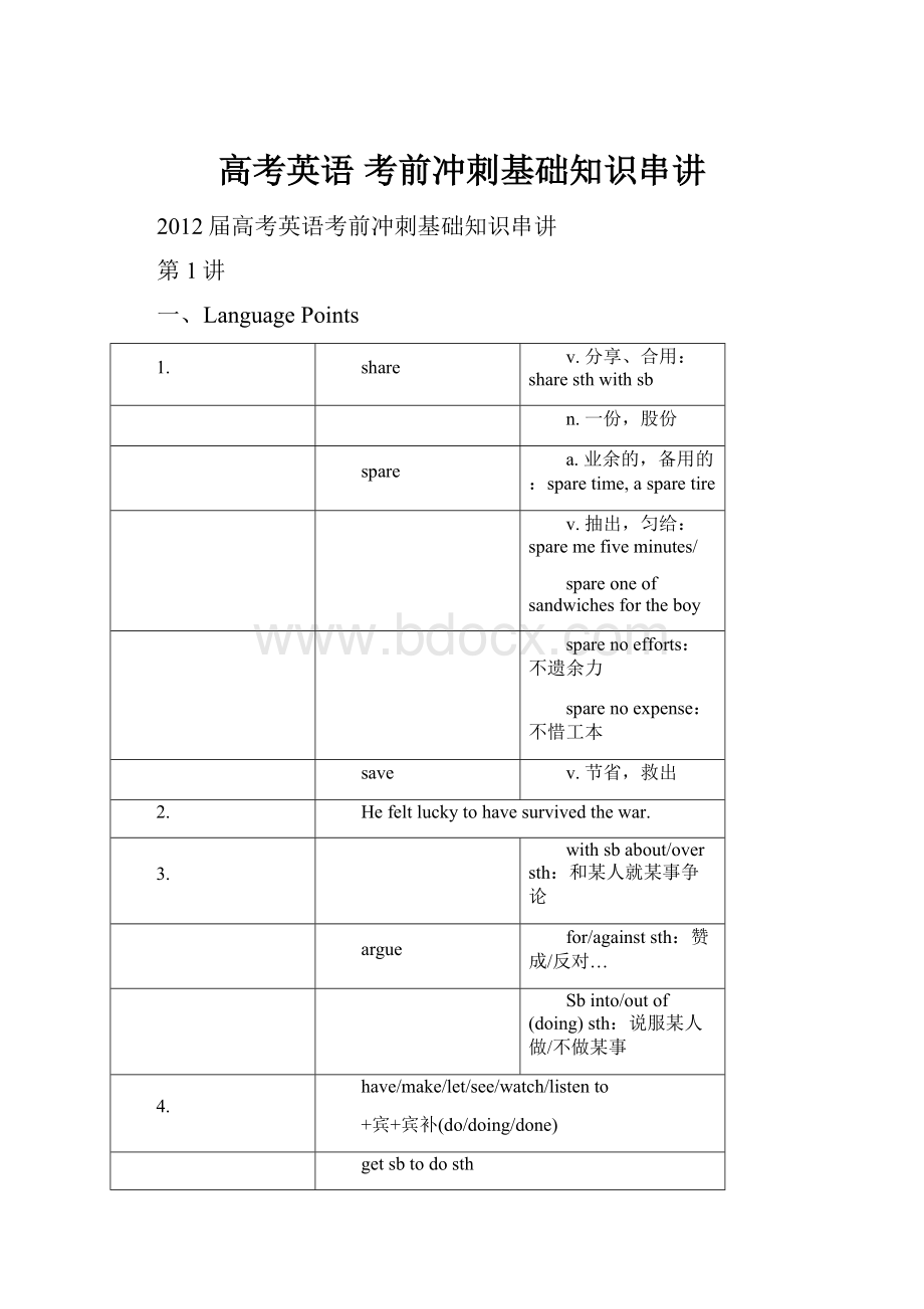 高考英语 考前冲刺基础知识串讲.docx