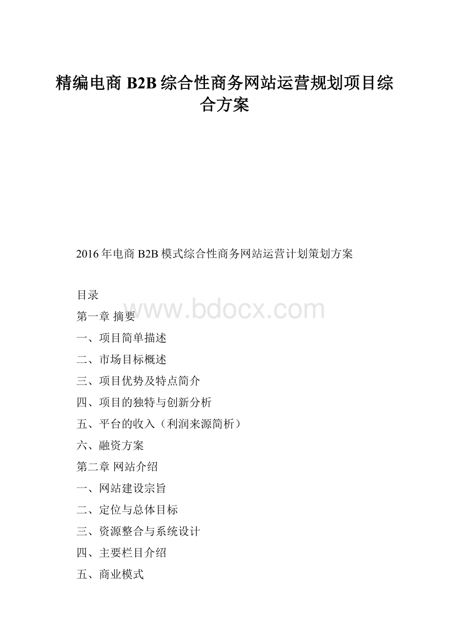 精编电商B2B综合性商务网站运营规划项目综合方案.docx