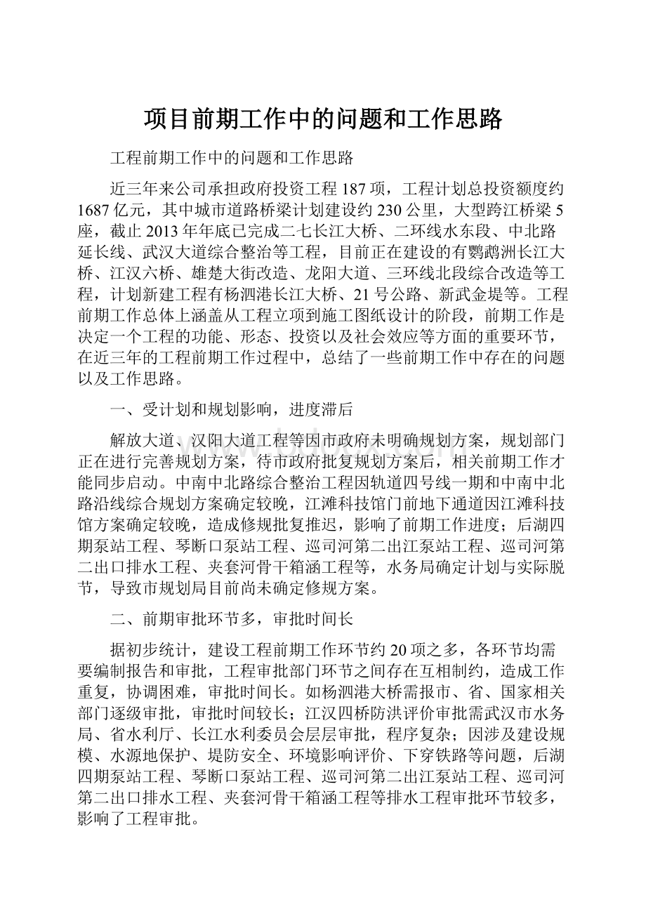 项目前期工作中的问题和工作思路.docx_第1页