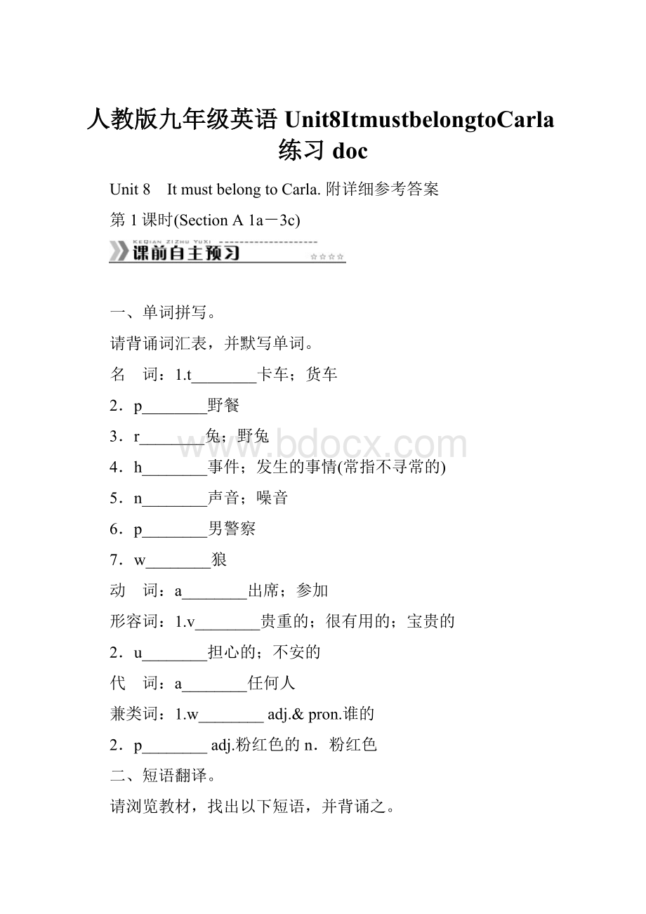 人教版九年级英语Unit8ItmustbelongtoCarla练习doc.docx