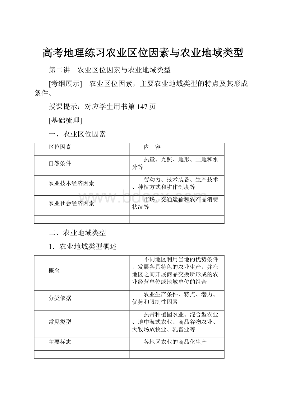 高考地理练习农业区位因素与农业地域类型.docx