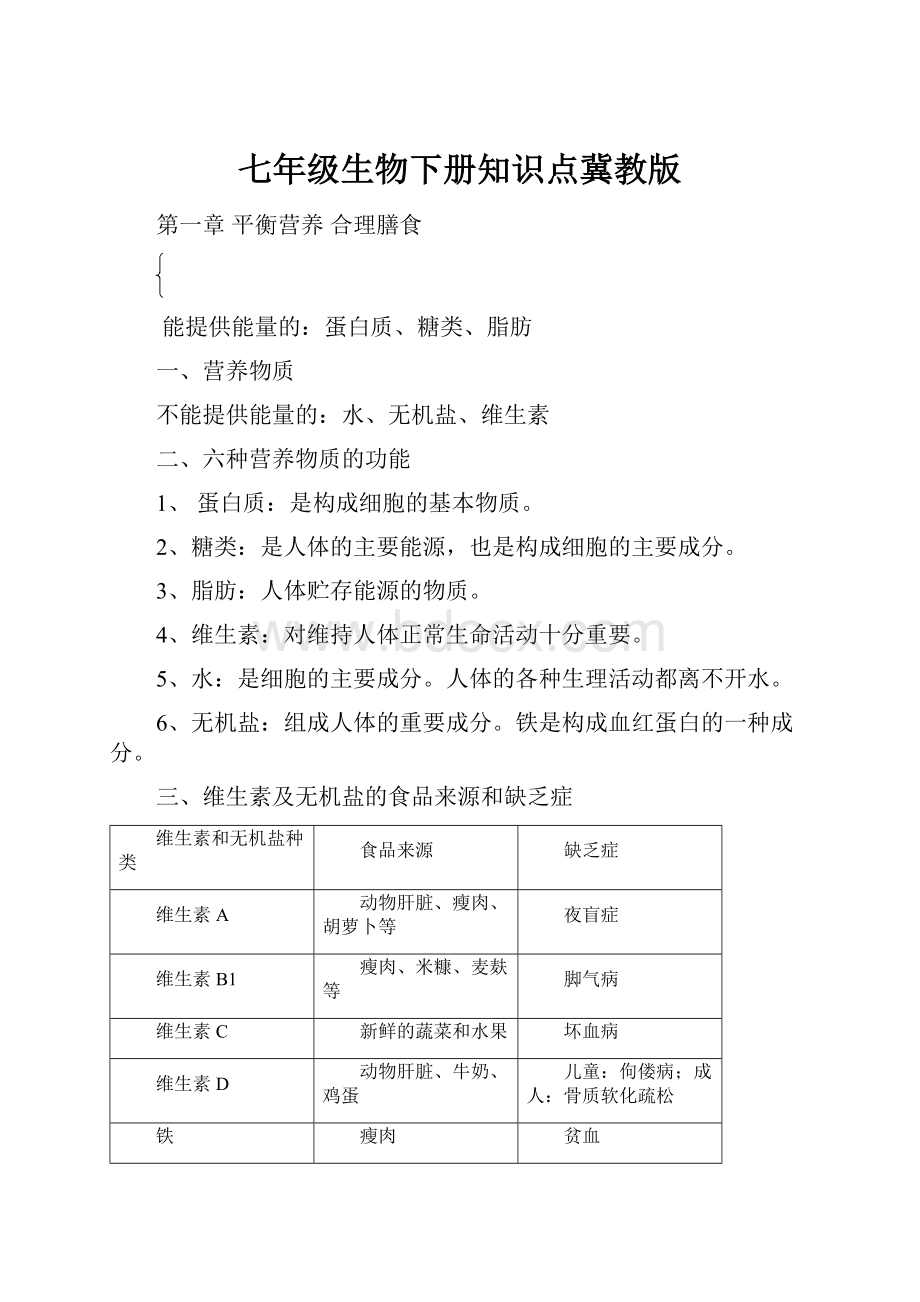 七年级生物下册知识点冀教版.docx_第1页