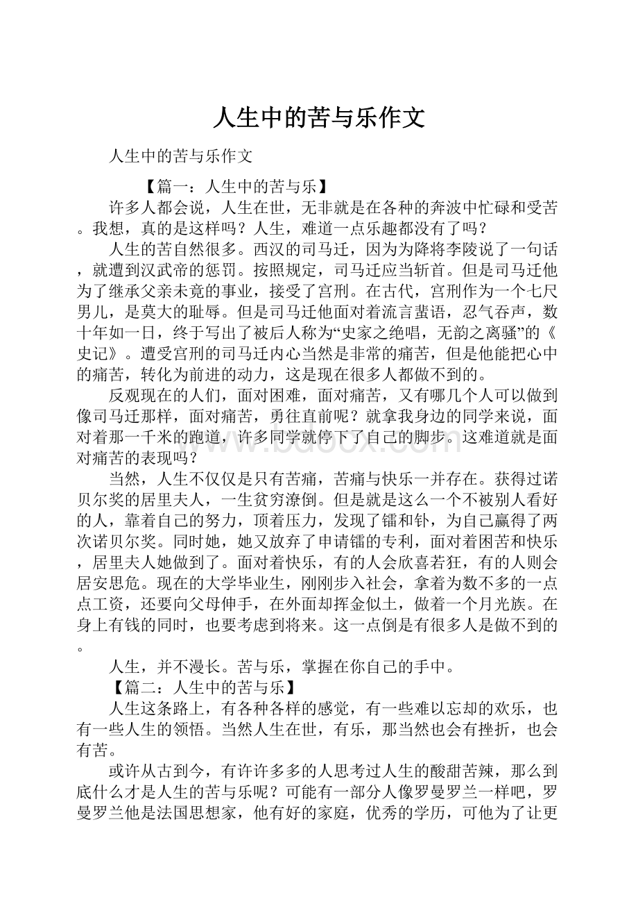 人生中的苦与乐作文.docx