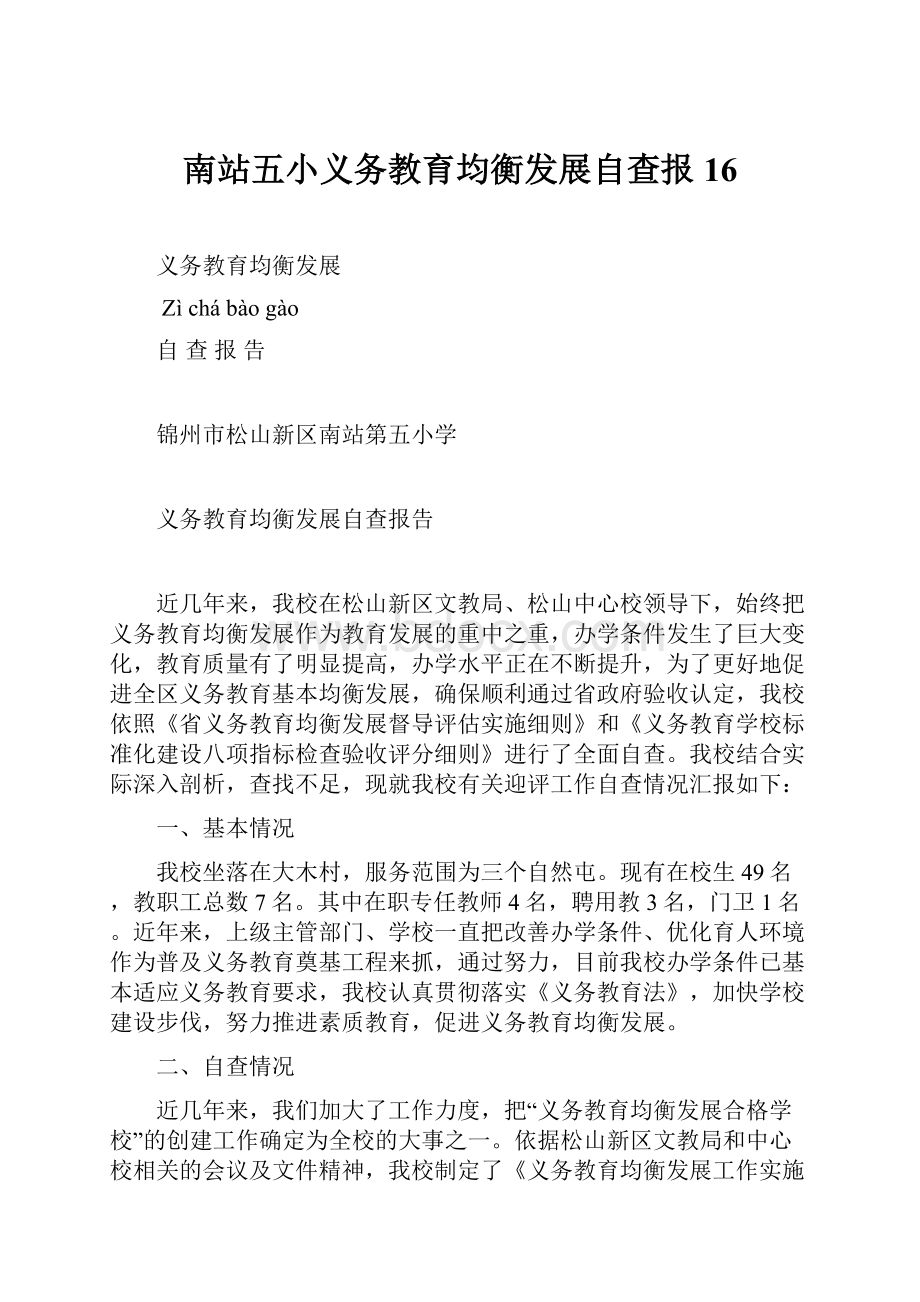 南站五小义务教育均衡发展自查报16.docx