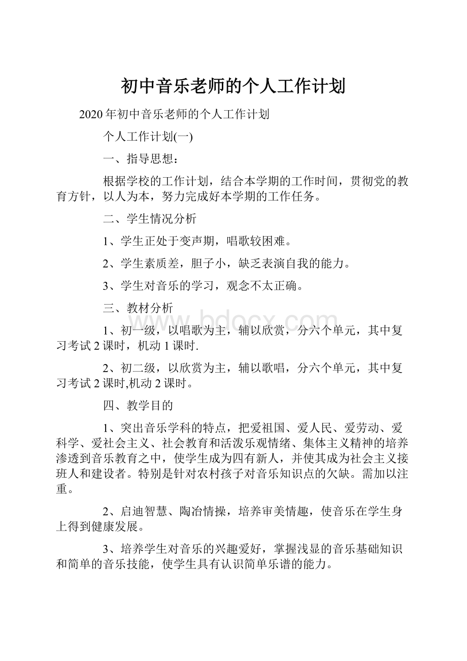 初中音乐老师的个人工作计划.docx