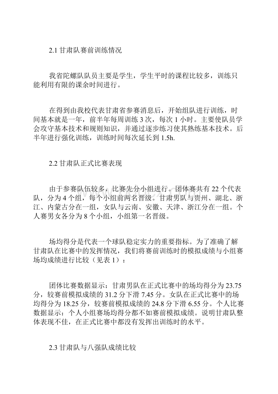 甘肃省XX体育陀螺队比赛过程分析论文.docx_第2页