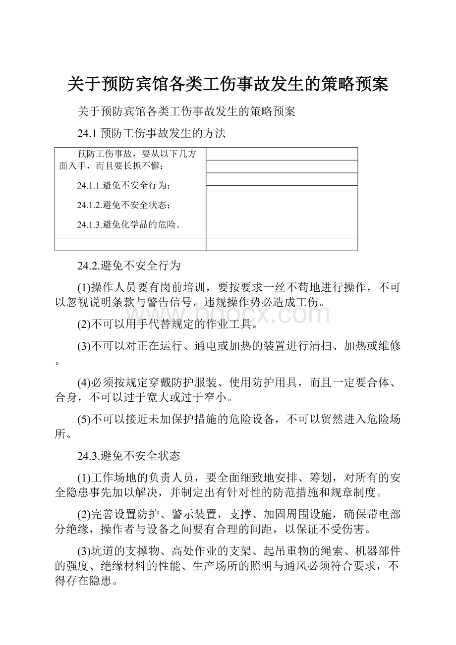 关于预防宾馆各类工伤事故发生的策略预案.docx