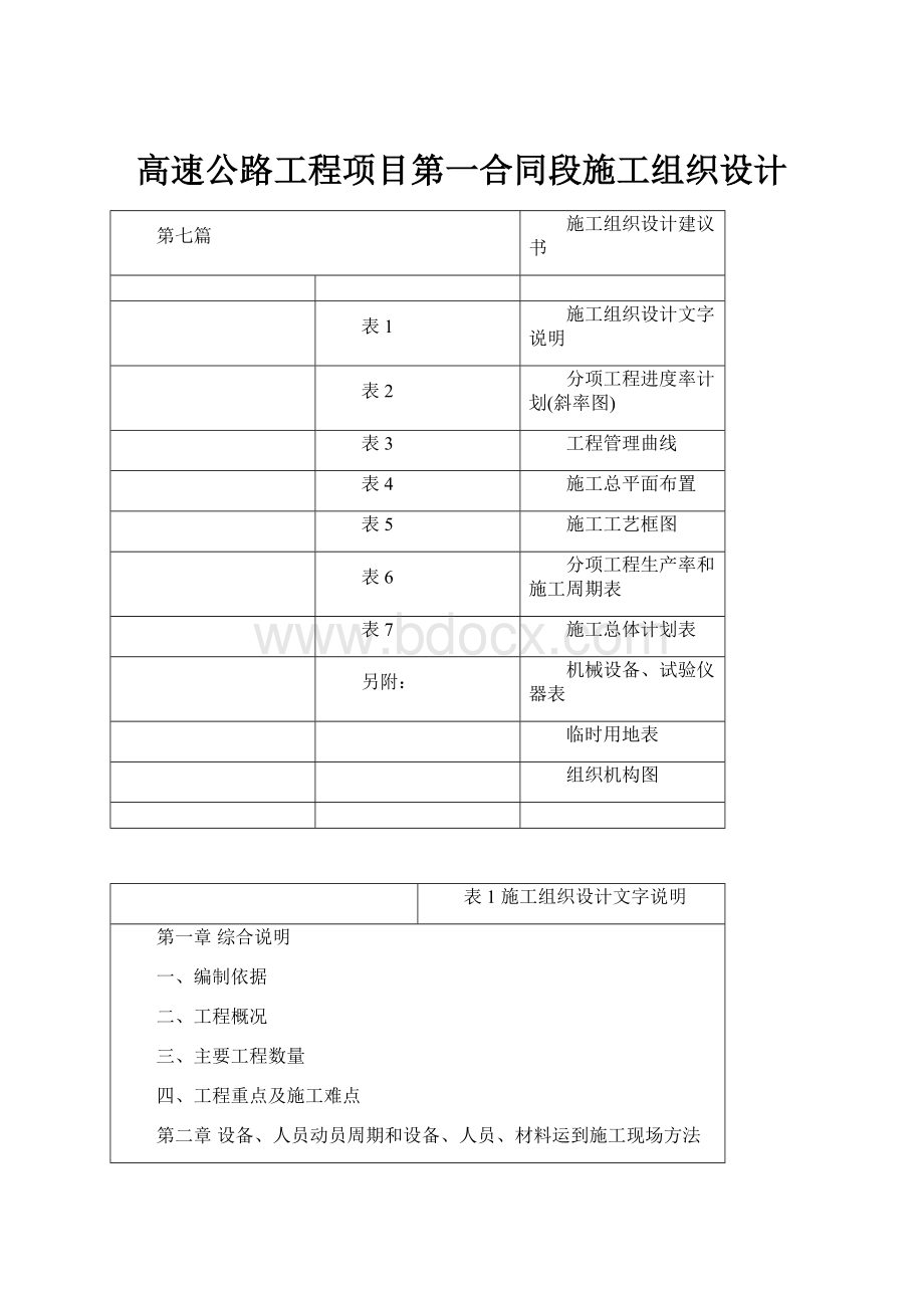 高速公路工程项目第一合同段施工组织设计.docx_第1页