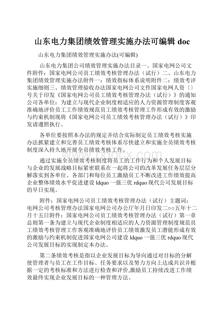 山东电力集团绩效管理实施办法可编辑doc.docx_第1页