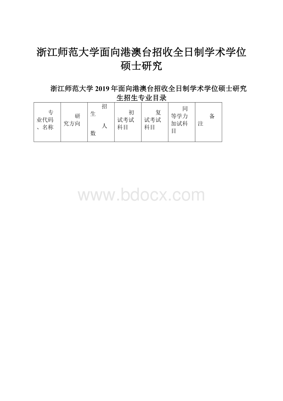 浙江师范大学面向港澳台招收全日制学术学位硕士研究.docx_第1页