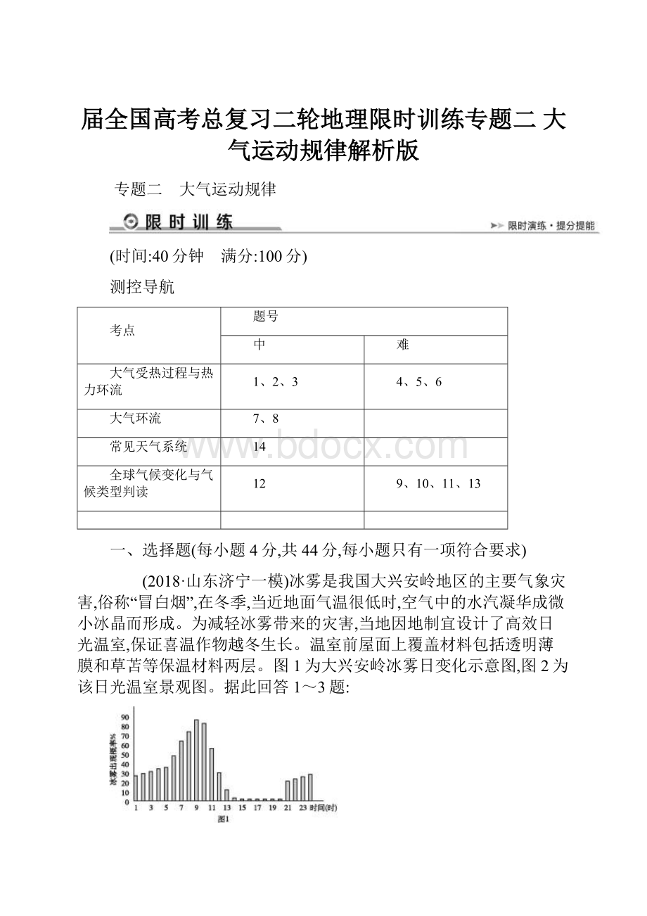 届全国高考总复习二轮地理限时训练专题二 大气运动规律解析版.docx_第1页