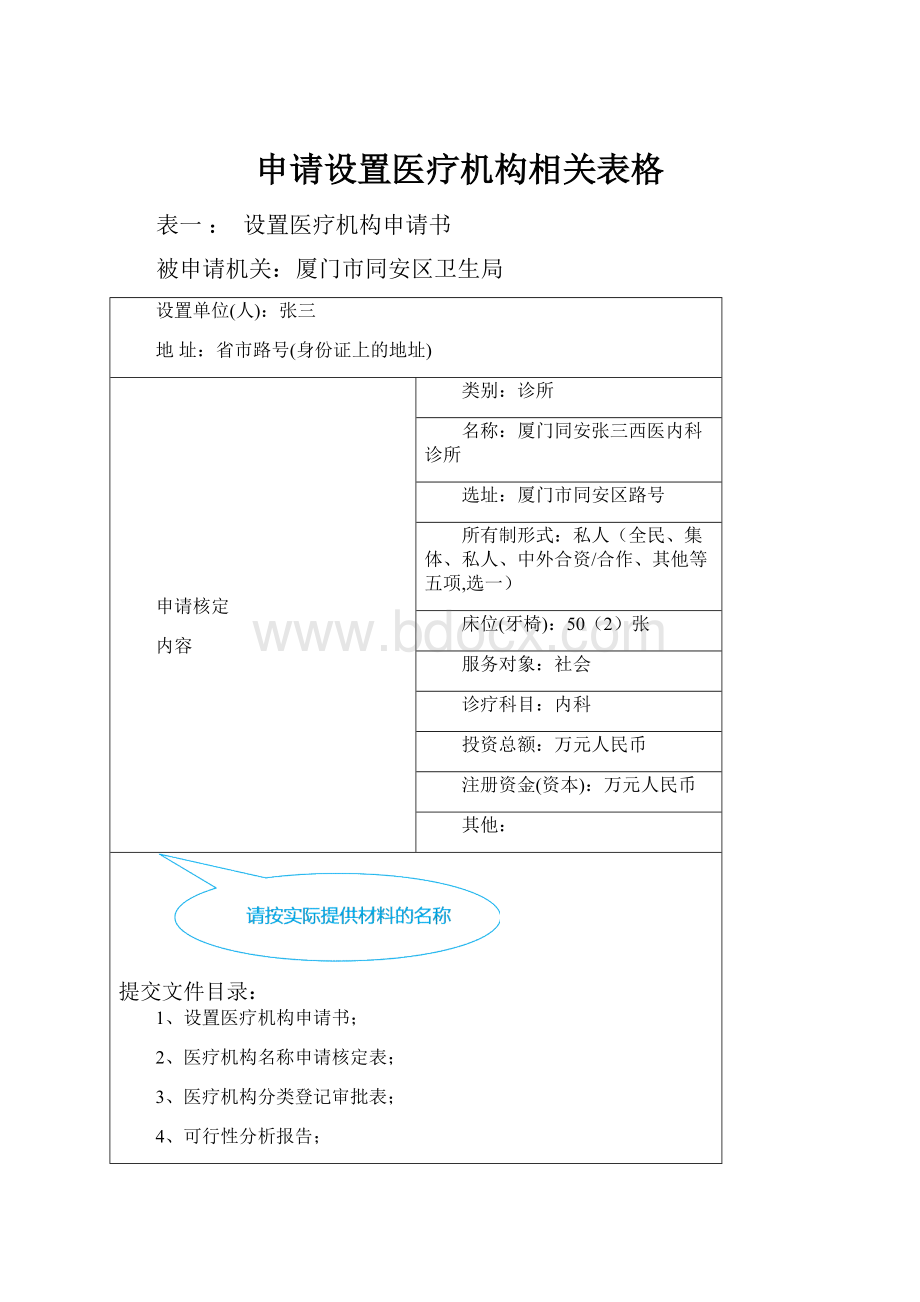 申请设置医疗机构相关表格.docx