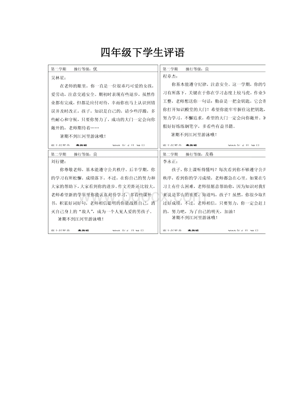 四年级下学生评语.docx_第1页