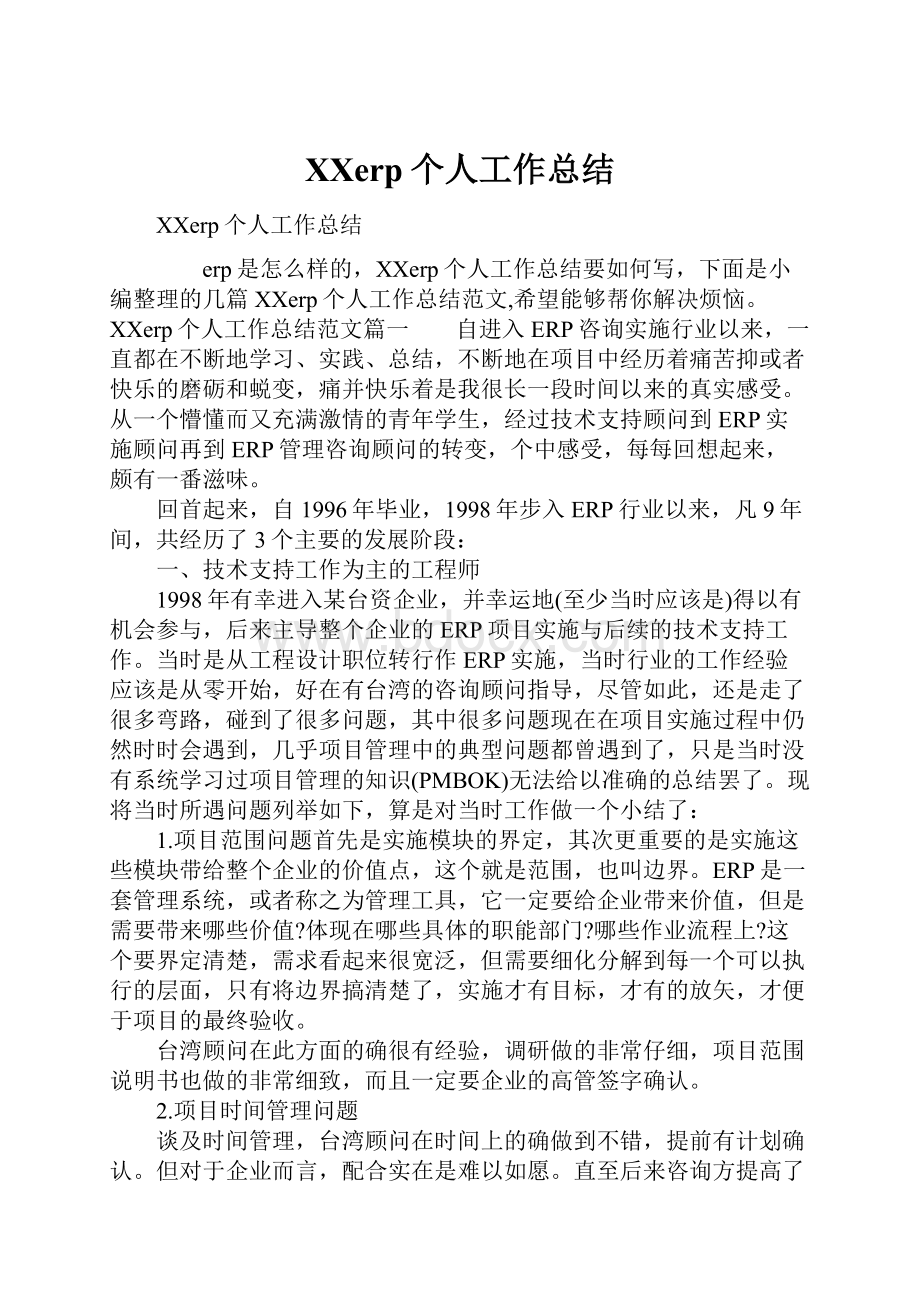 XXerp个人工作总结.docx