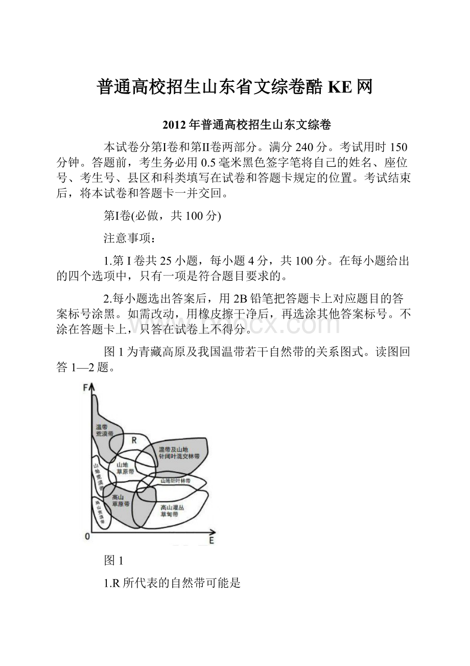 普通高校招生山东省文综卷酷KE网.docx