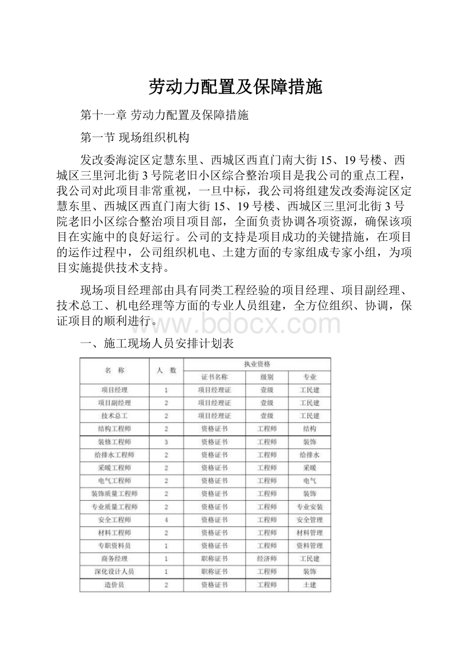 劳动力配置及保障措施.docx_第1页