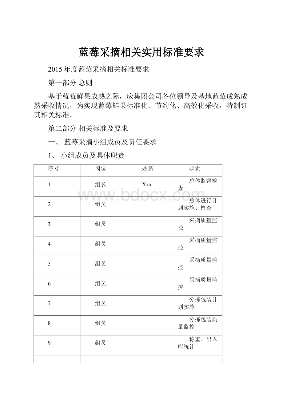 蓝莓采摘相关实用标准要求.docx