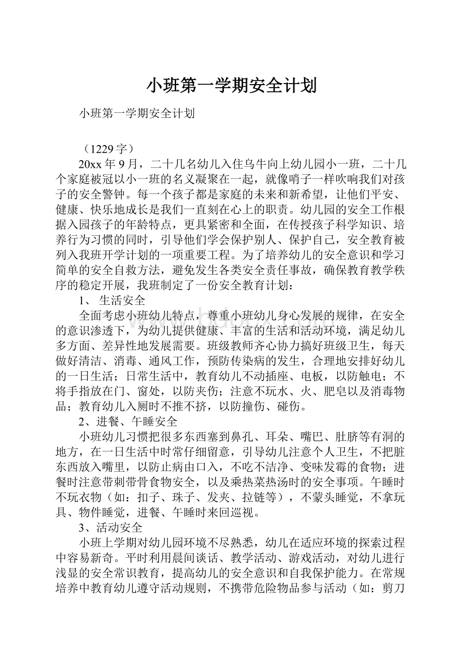 小班第一学期安全计划.docx