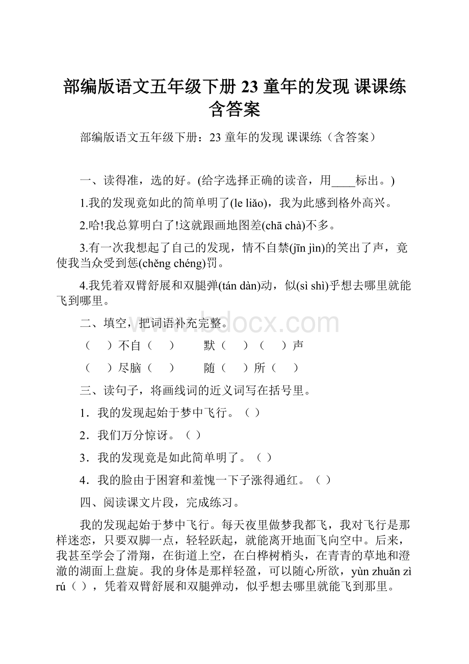 部编版语文五年级下册23 童年的发现 课课练含答案.docx