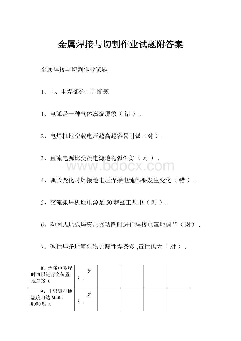 金属焊接与切割作业试题附答案.docx