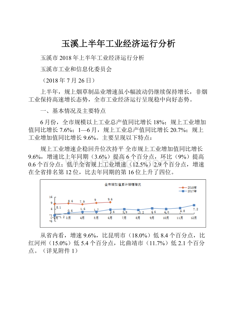 玉溪上半年工业经济运行分析.docx