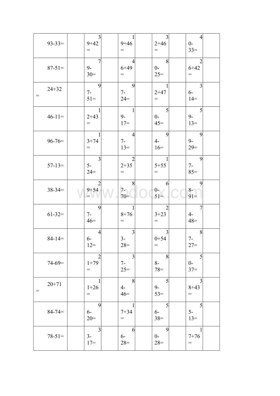 最新小学一年级100以内加减法练习题3000道.docx_第3页