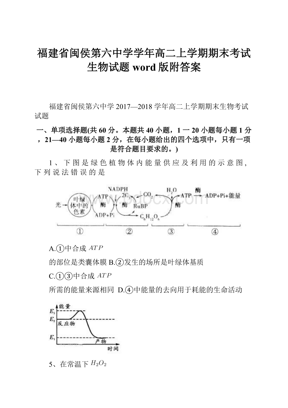 福建省闽侯第六中学学年高二上学期期末考试生物试题word版附答案.docx