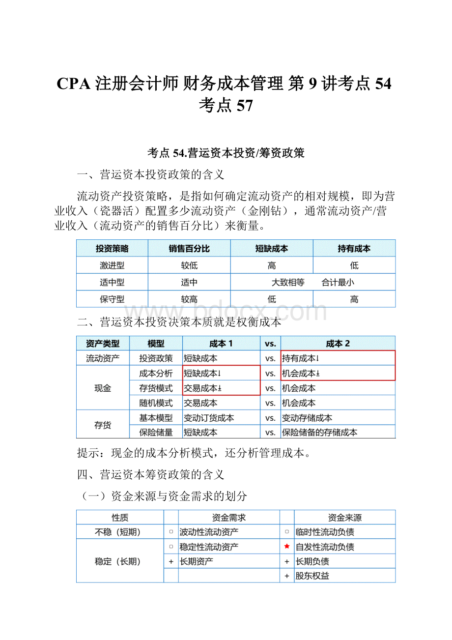 CPA 注册会计师 财务成本管理 第9讲考点54考点57.docx_第1页