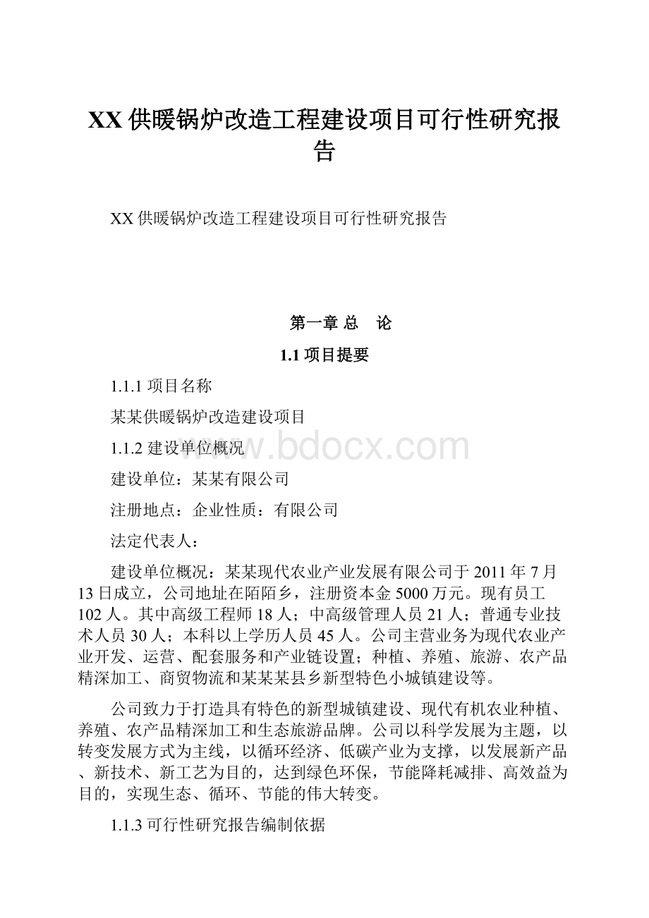 XX供暖锅炉改造工程建设项目可行性研究报告.docx_第1页