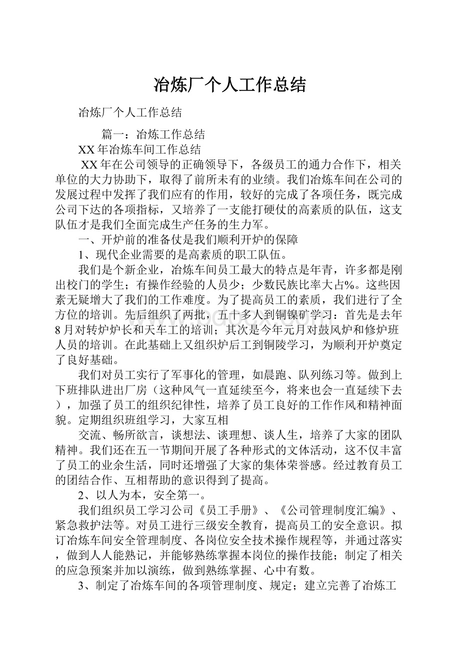 冶炼厂个人工作总结.docx