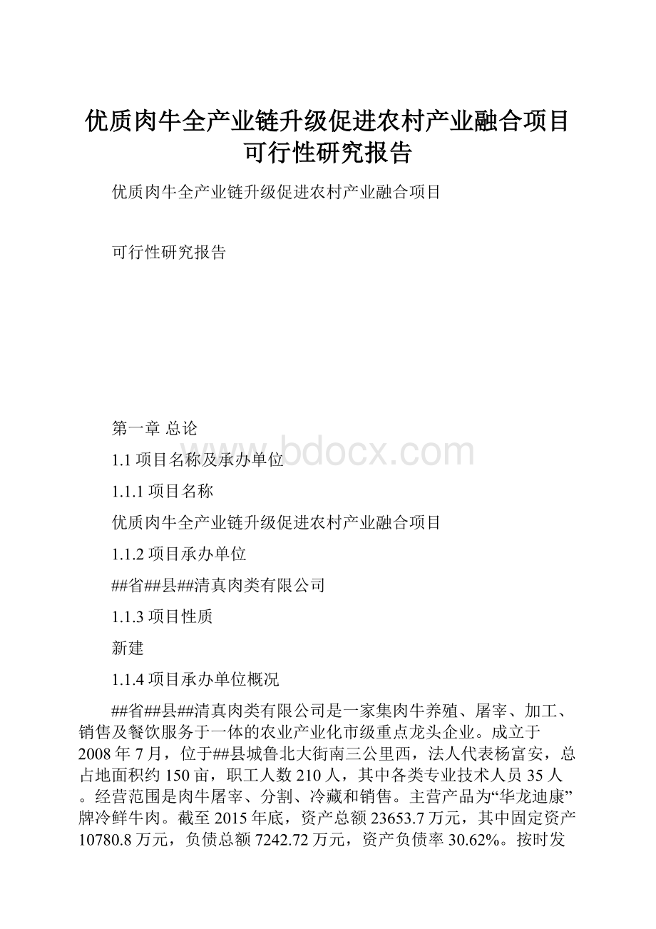 优质肉牛全产业链升级促进农村产业融合项目可行性研究报告.docx