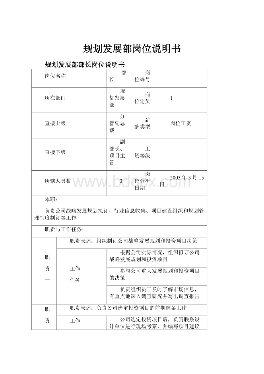 规划发展部岗位说明书.docx_第1页