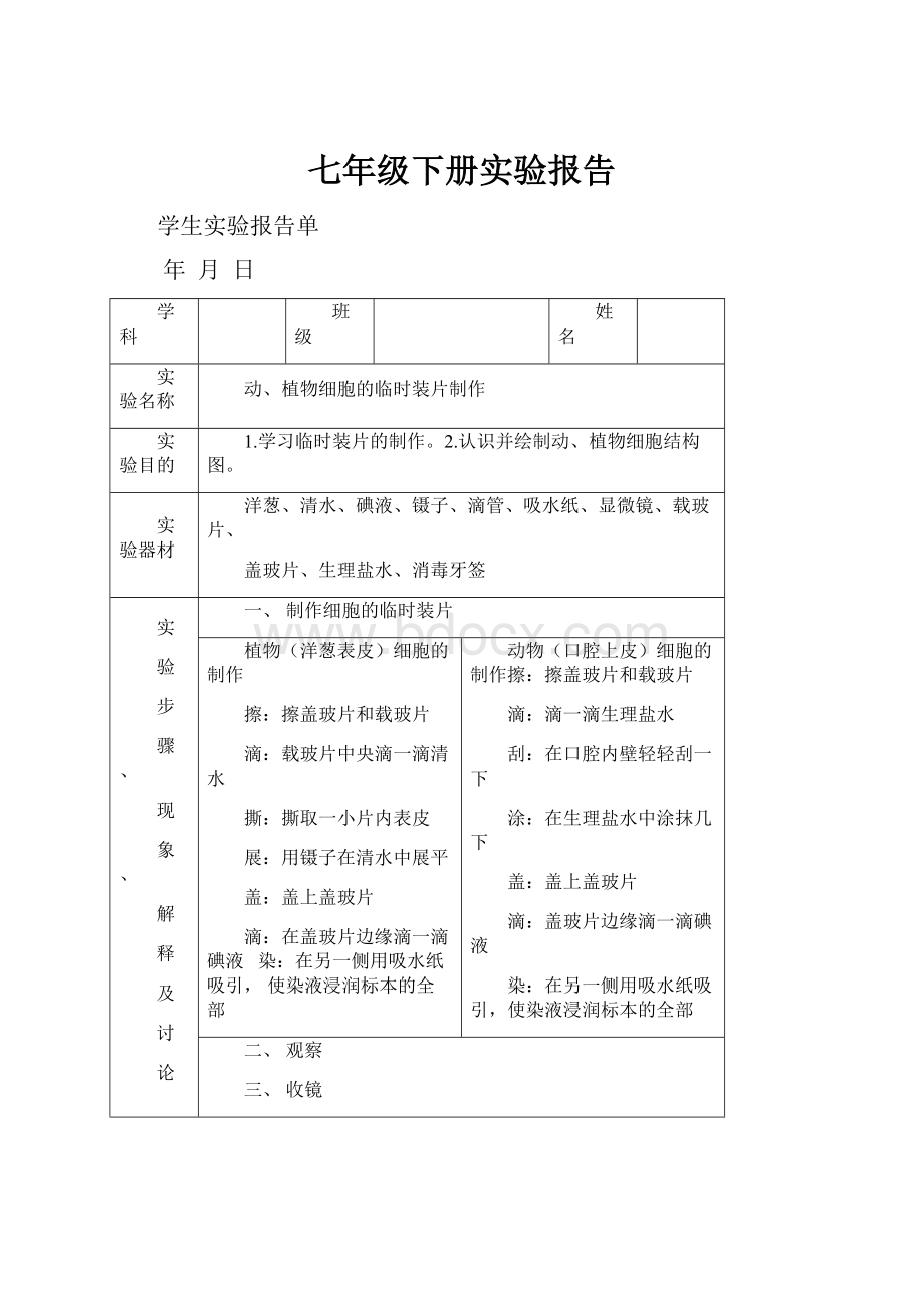 七年级下册实验报告.docx_第1页