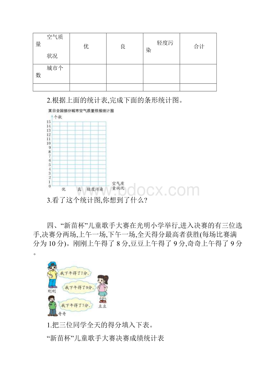 度小学数学四年级上册第七单元2 认识条形统计图过关测试1.docx_第3页