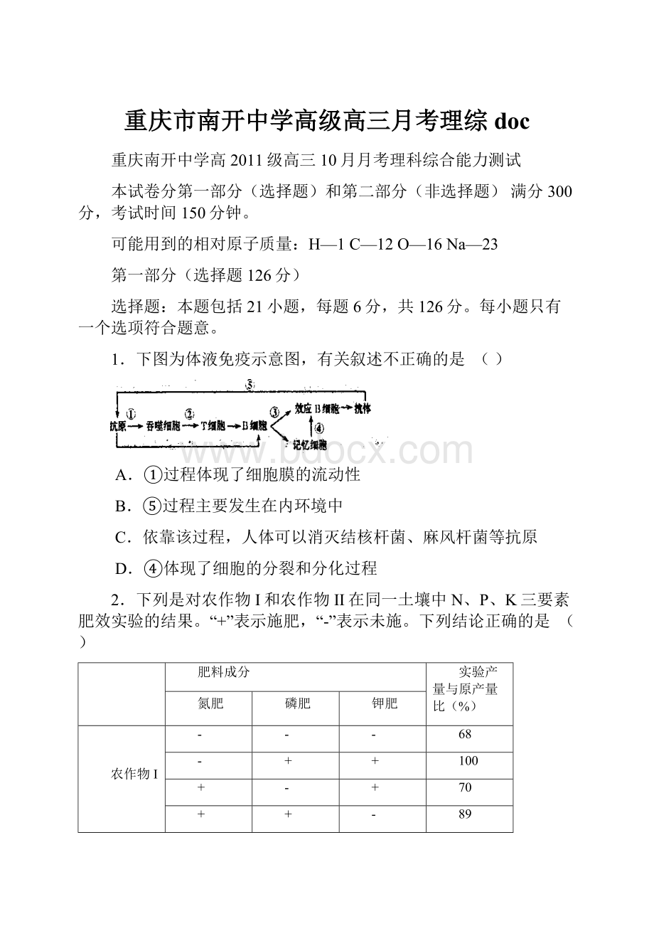 重庆市南开中学高级高三月考理综doc.docx