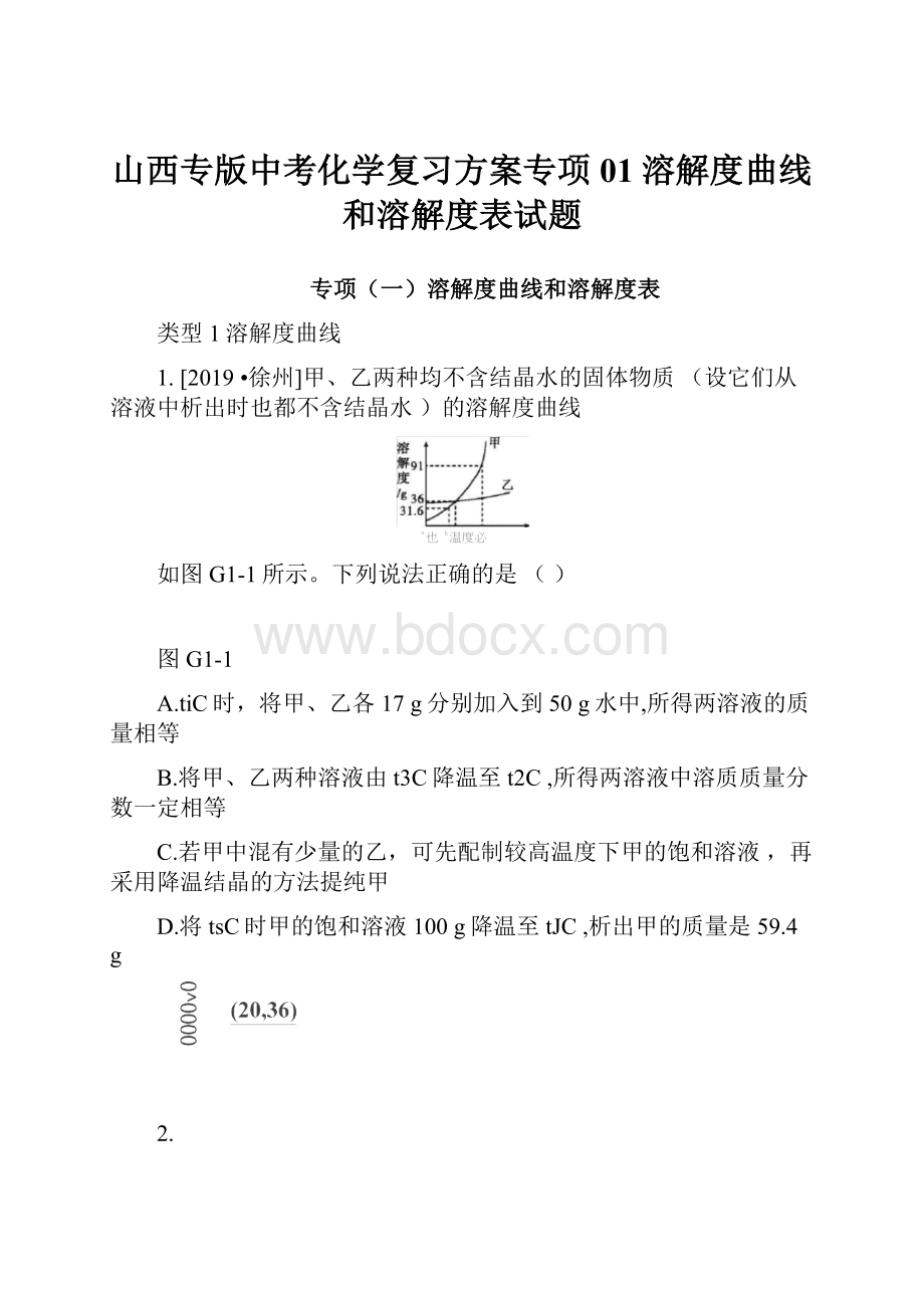 山西专版中考化学复习方案专项01溶解度曲线和溶解度表试题.docx