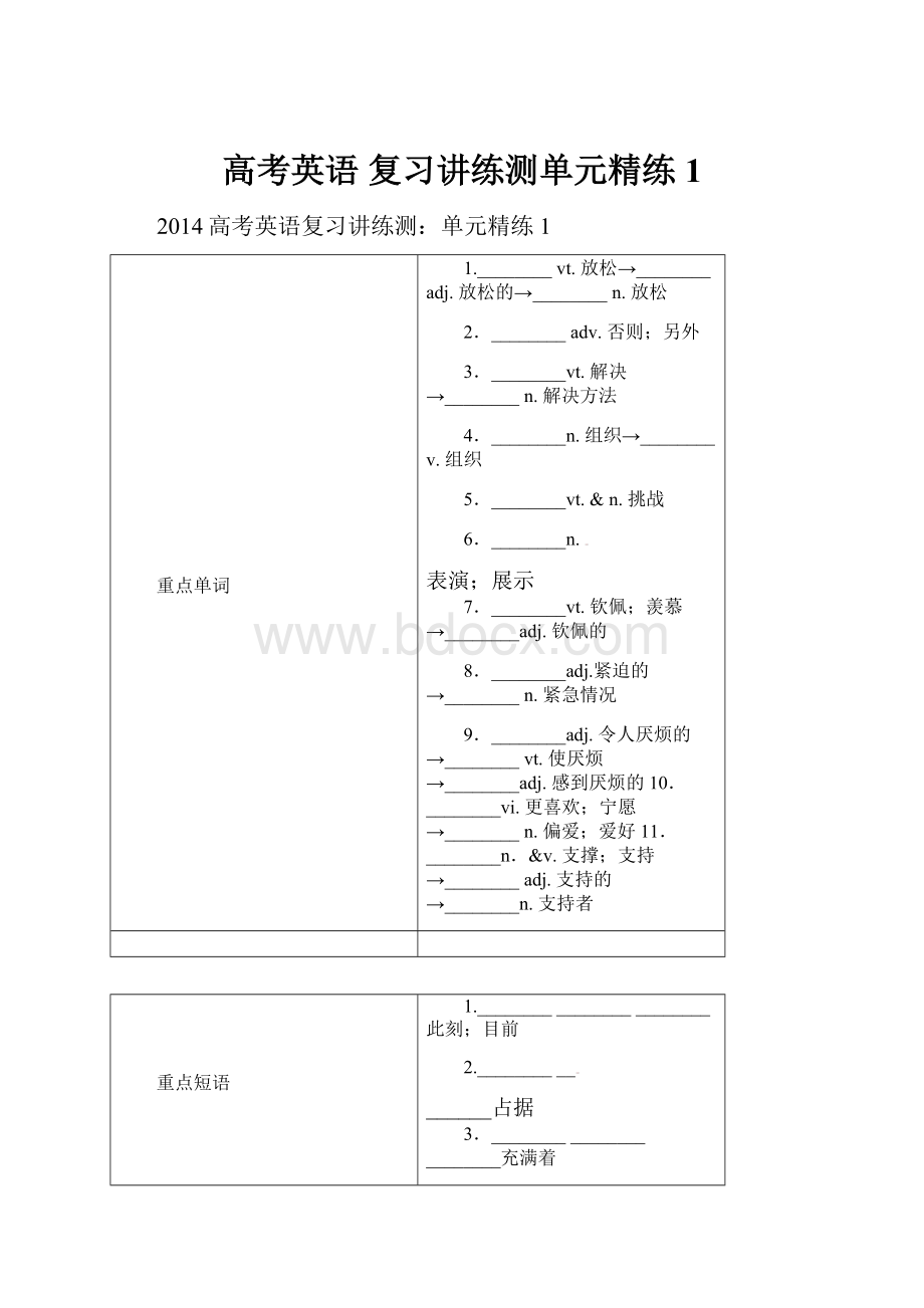 高考英语 复习讲练测单元精练1.docx