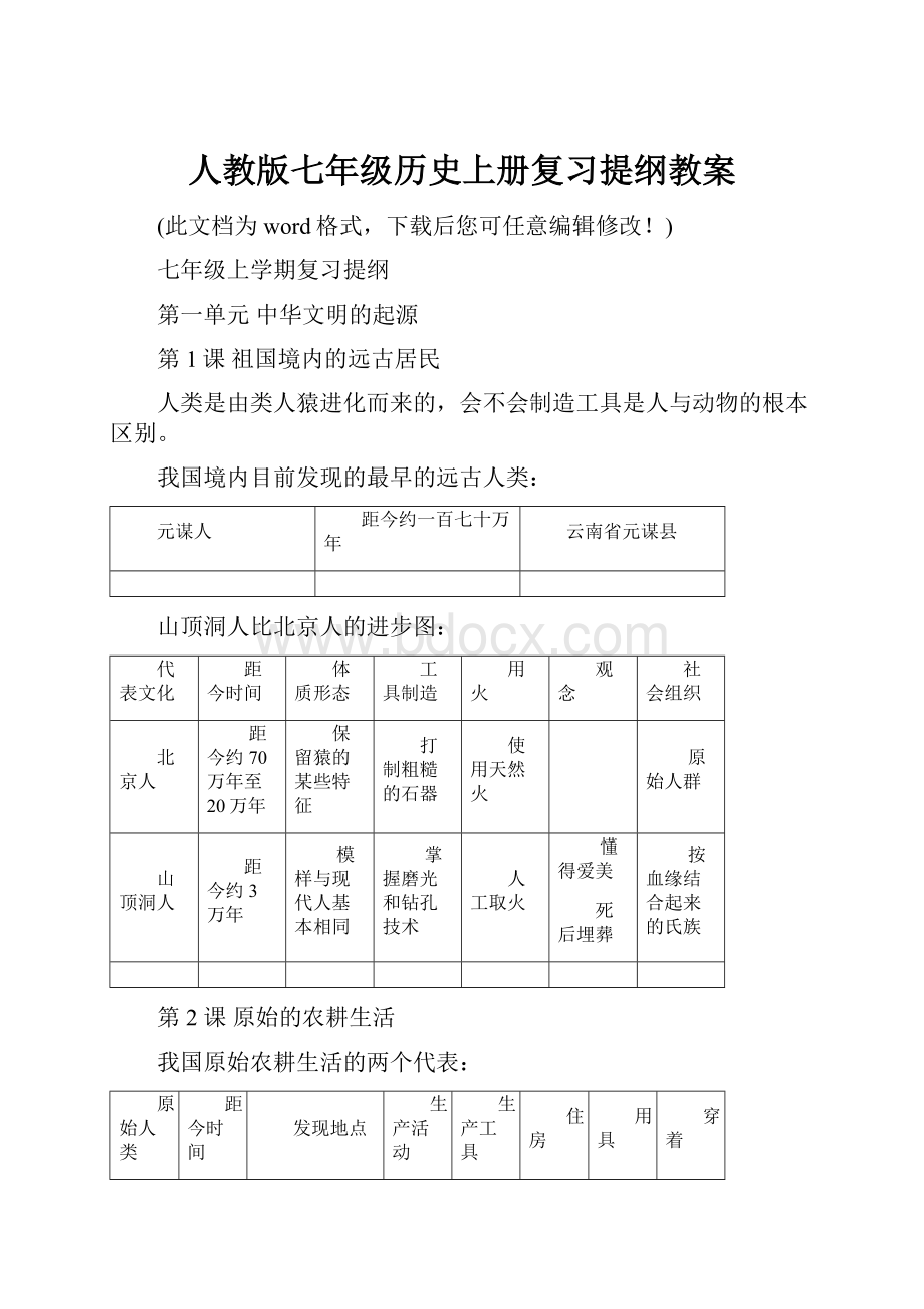 人教版七年级历史上册复习提纲教案.docx