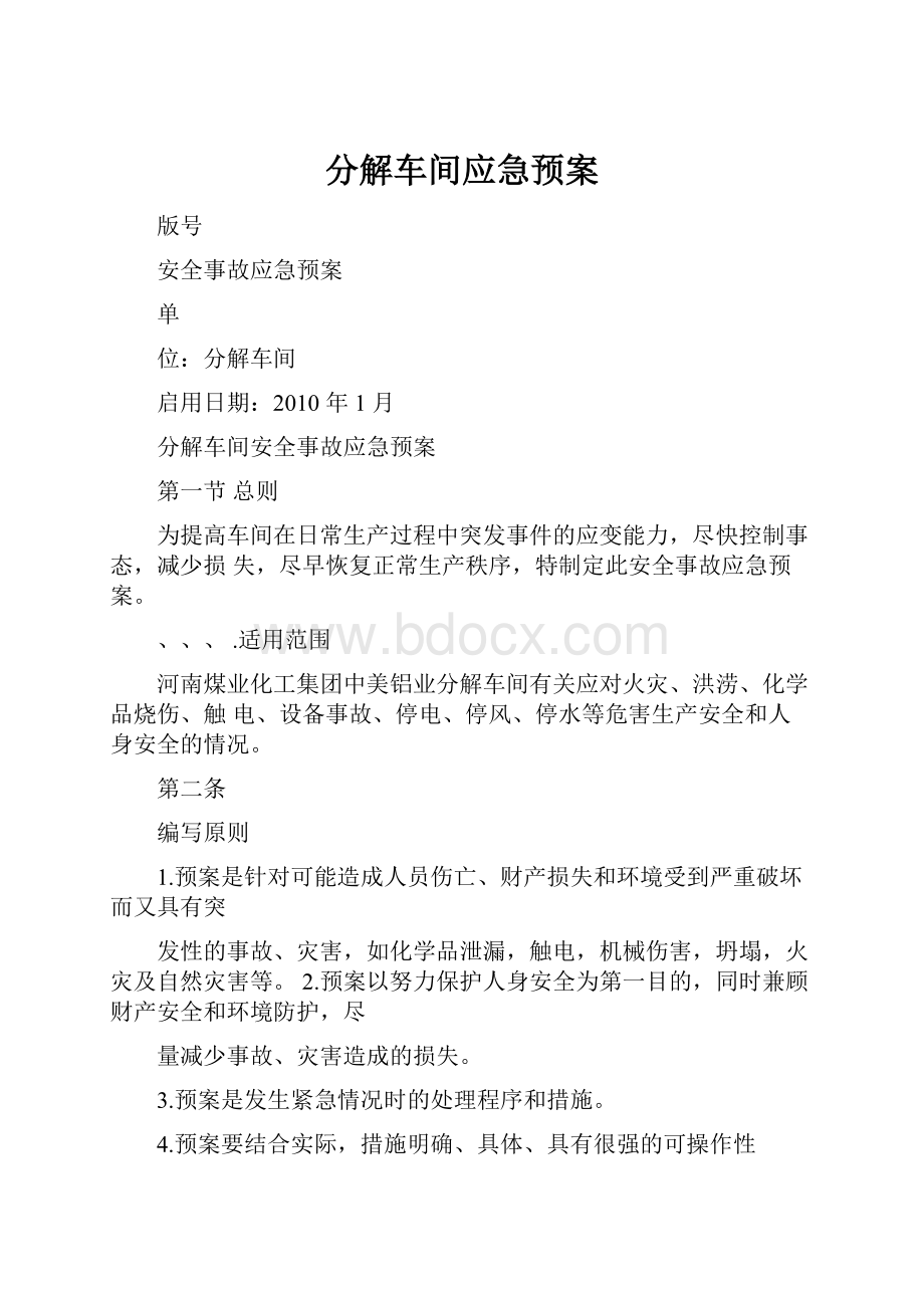 分解车间应急预案.docx_第1页