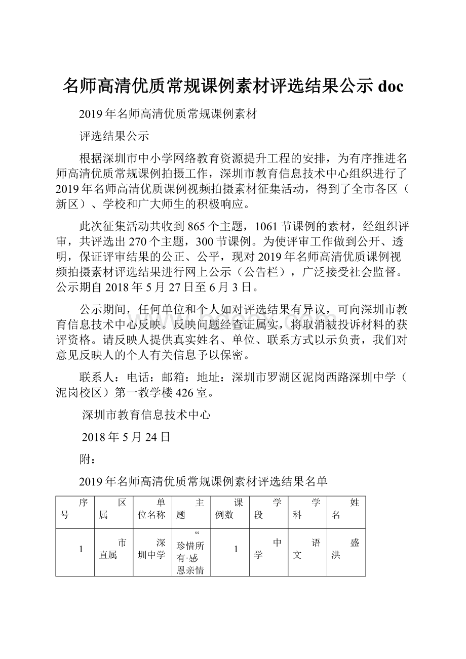 名师高清优质常规课例素材评选结果公示doc.docx