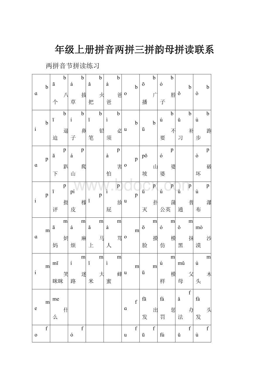 年级上册拼音两拼三拼韵母拼读联系.docx_第1页