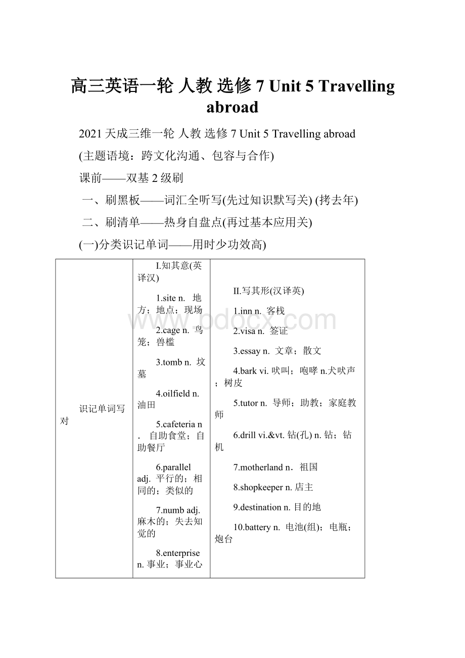 高三英语一轮 人教 选修7 Unit 5 Travelling abroad.docx