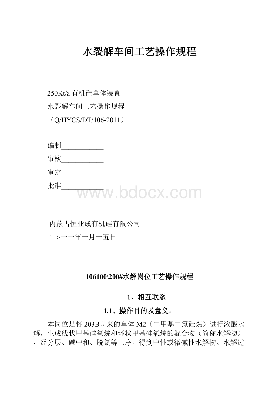 水裂解车间工艺操作规程.docx