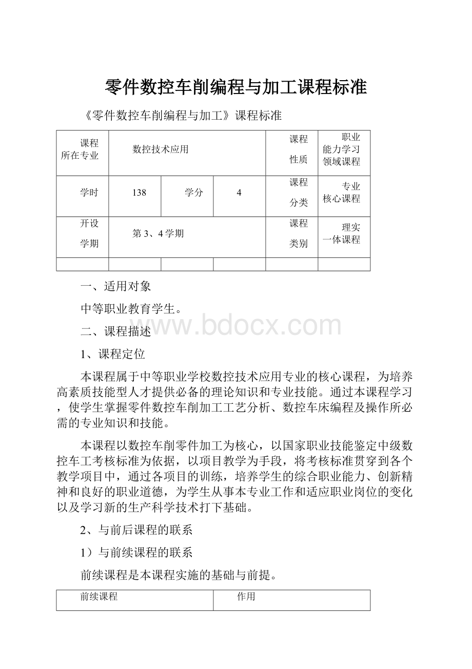 零件数控车削编程与加工课程标准.docx