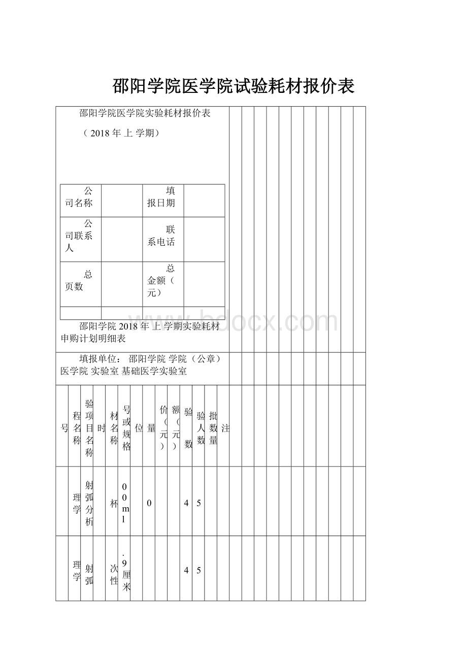 邵阳学院医学院试验耗材报价表.docx