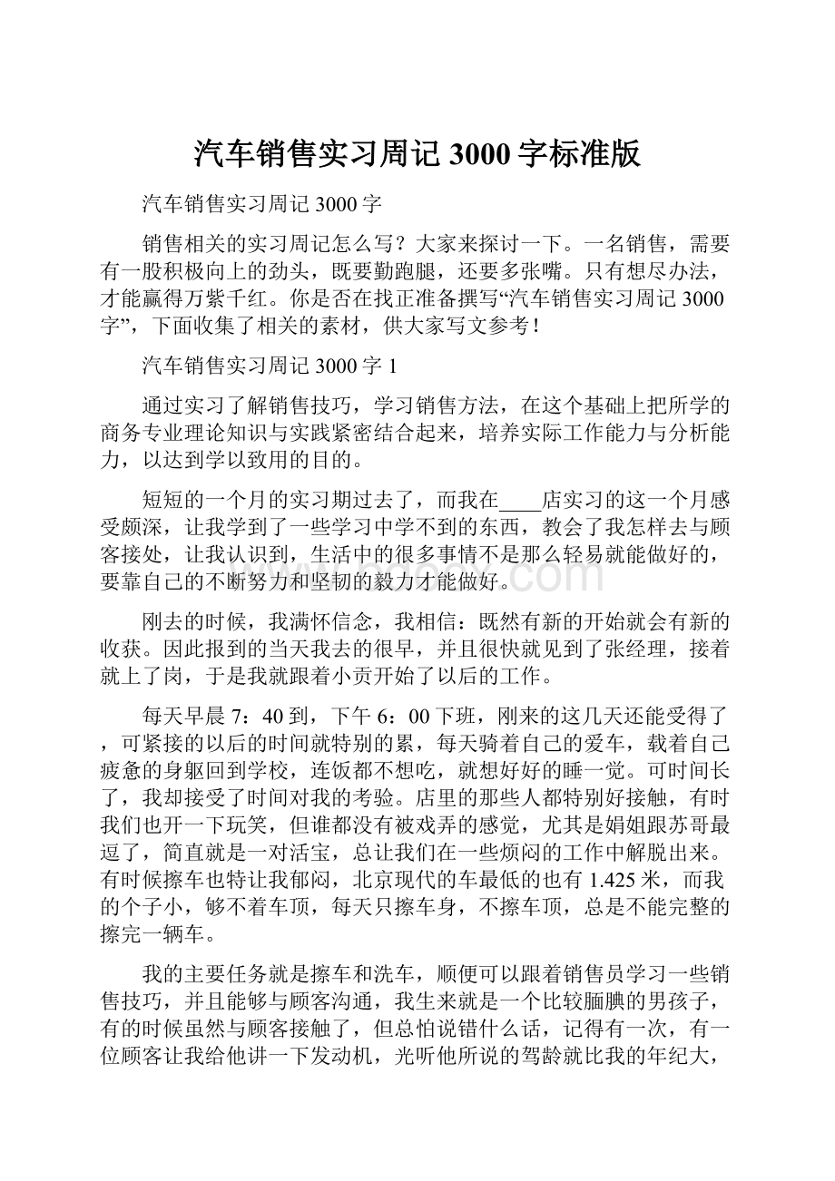 汽车销售实习周记3000字标准版.docx