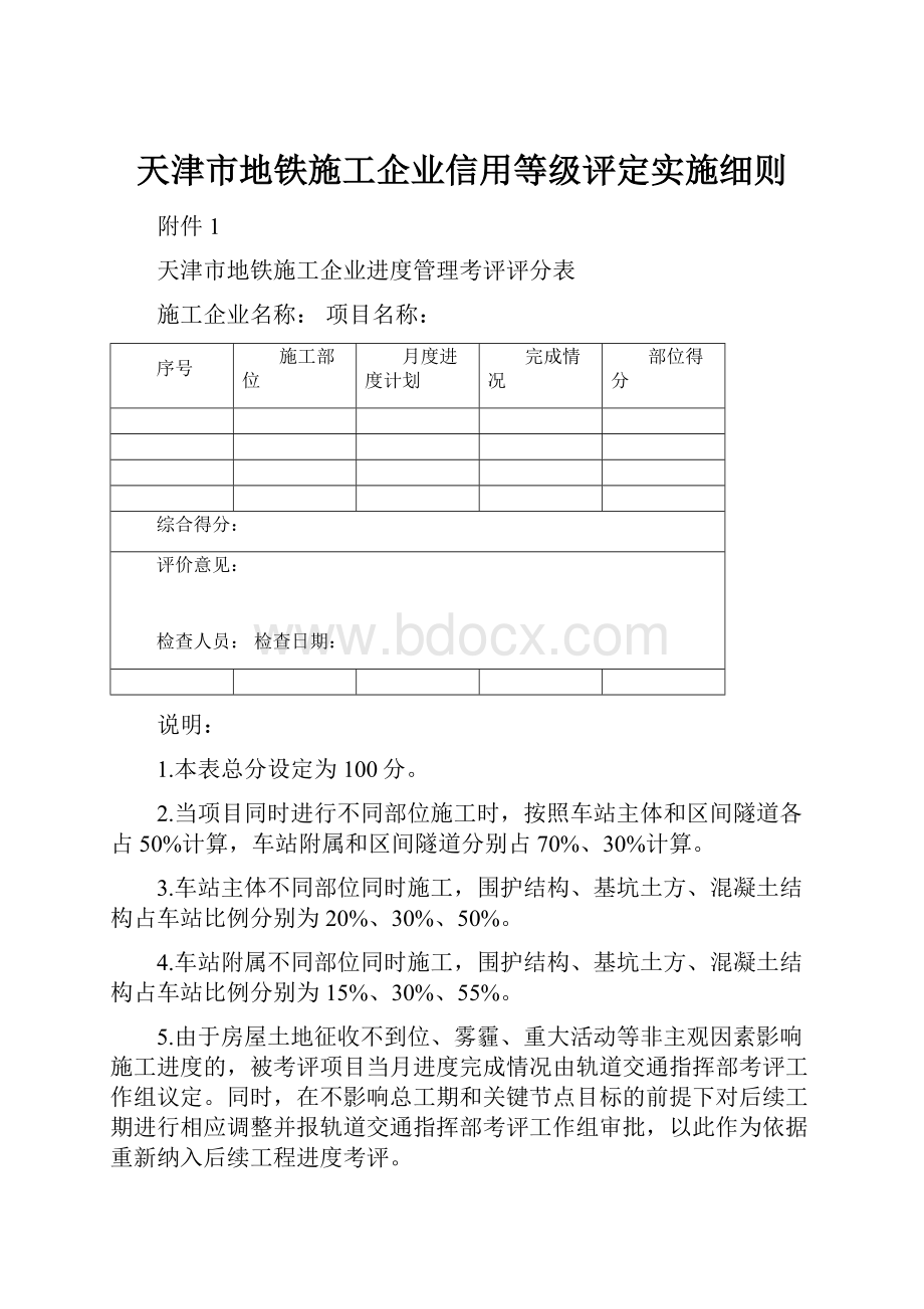 天津市地铁施工企业信用等级评定实施细则.docx